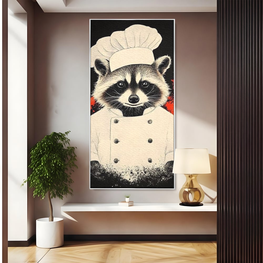 Tablou canvas cu tablou canvas cu raton bucatar, in rama de aluminiu argintiu